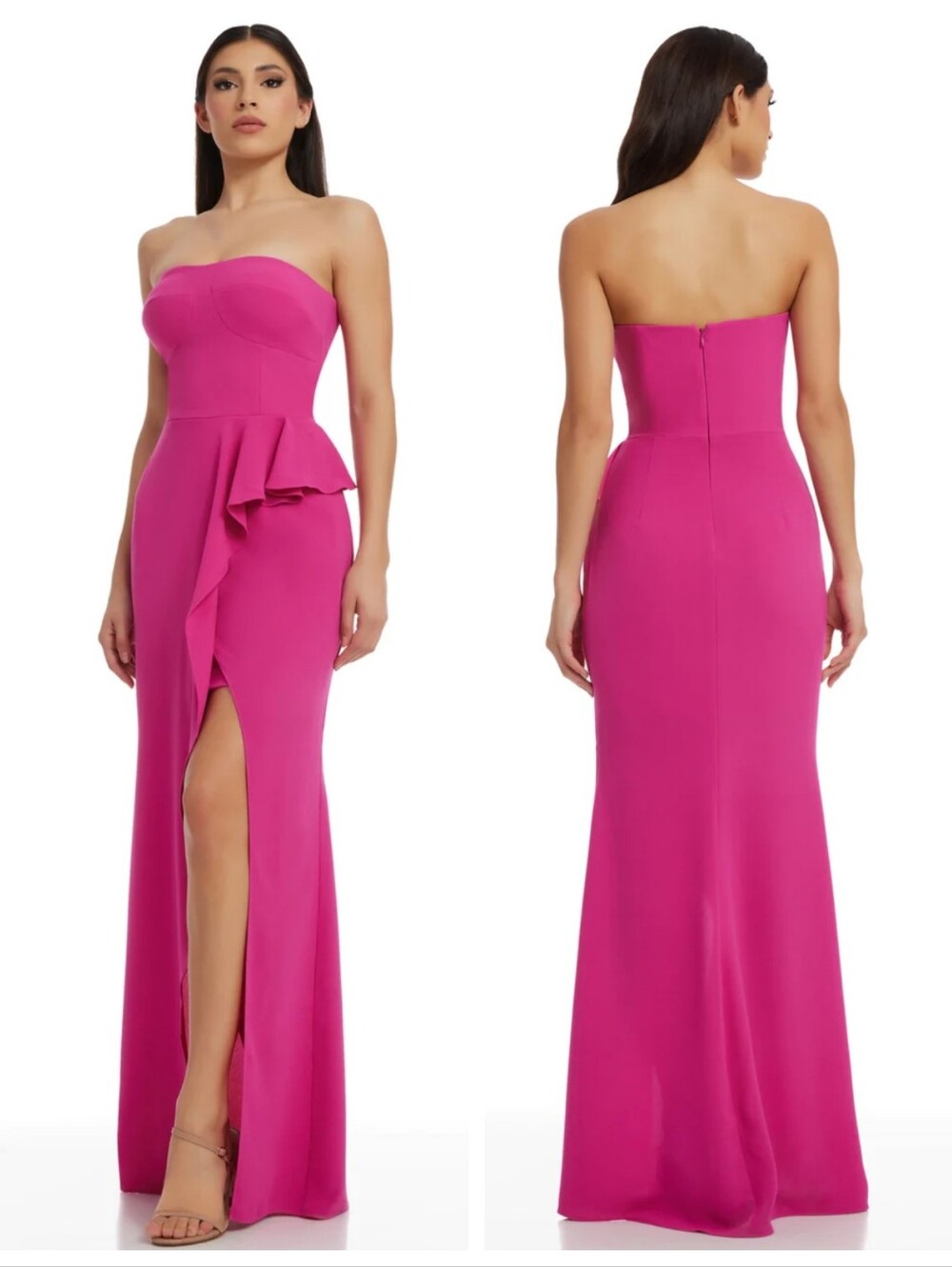 Dress The Population Kai Stretch Crepe Strapless Gown Fuchsia Women's Medium